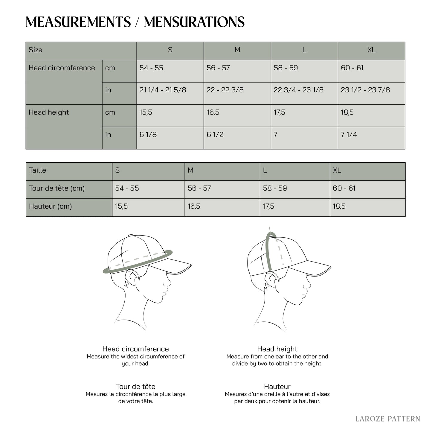 Patron PDF | Casquette, docker, miki | Taille S à XL