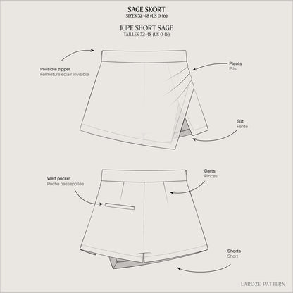 Patron PDF | Jupe short Sage l Taille 32 à 48